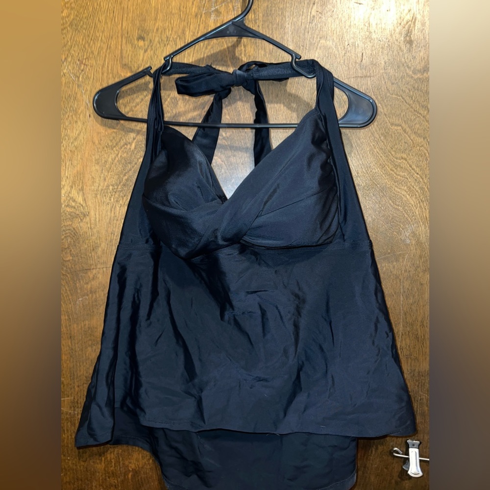 Plus Size 3X Black Twist Halter Tie Padded Swim Top